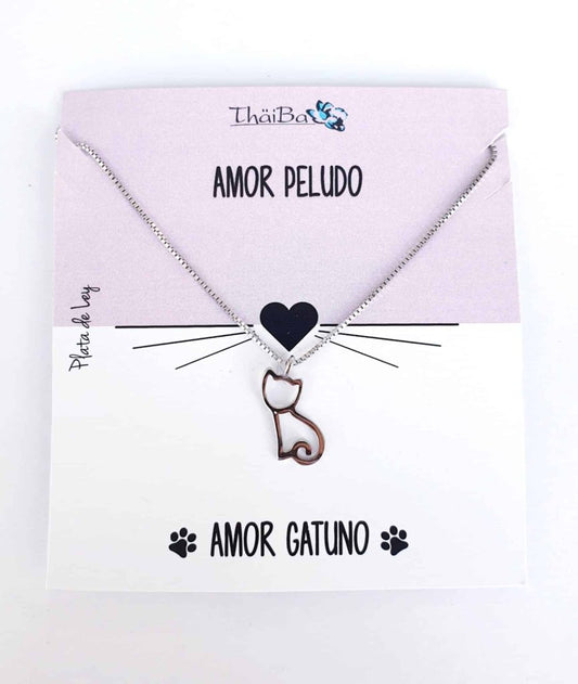 Collar amor peludo gato de plata de ley