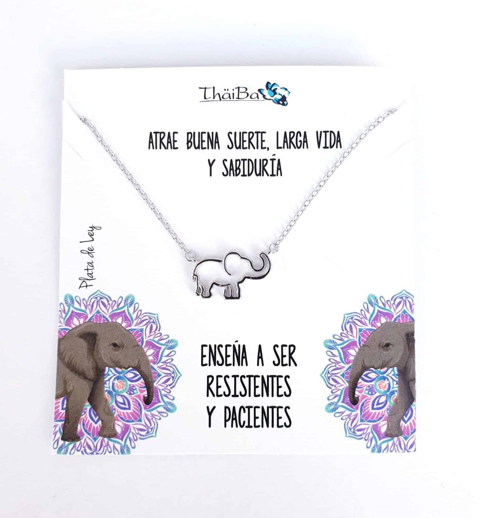 Collar elefante de la suerte de plata de ley