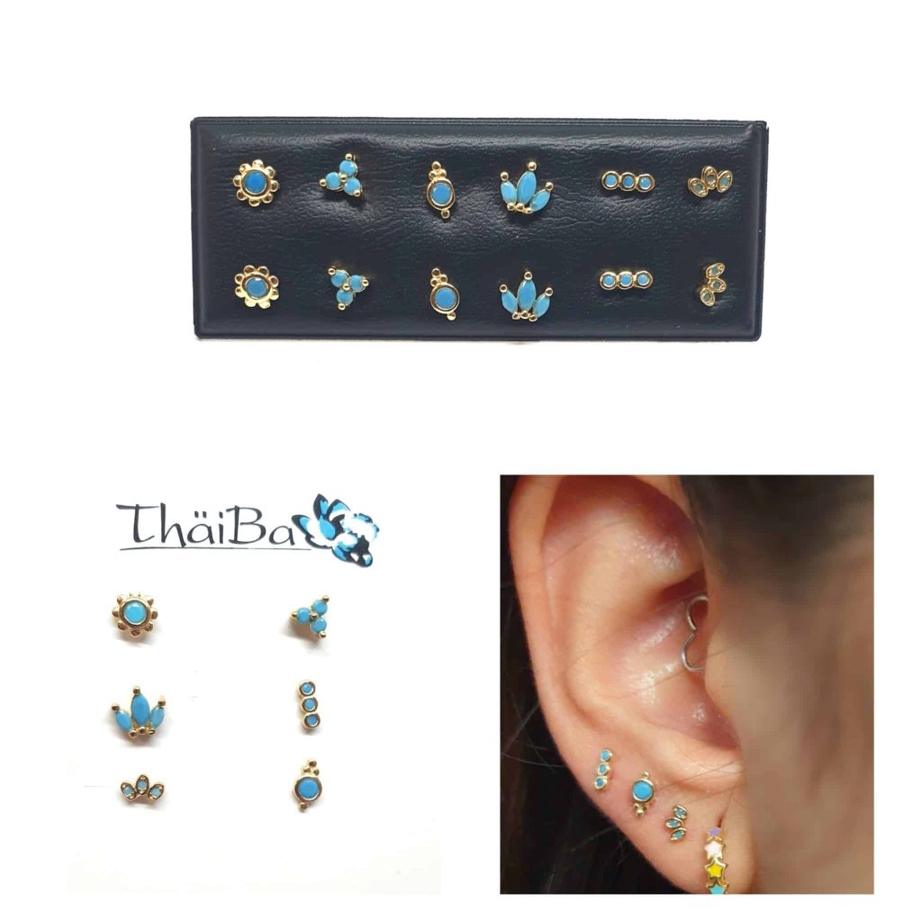 Pendientes xs blue oro de 14 quilates