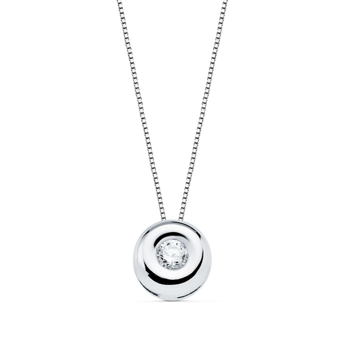 18K GARGANTILLA ORO BLANCO CHATON 5MM DIAMANTE 0,045 QTS. H-I CADENA 42CM