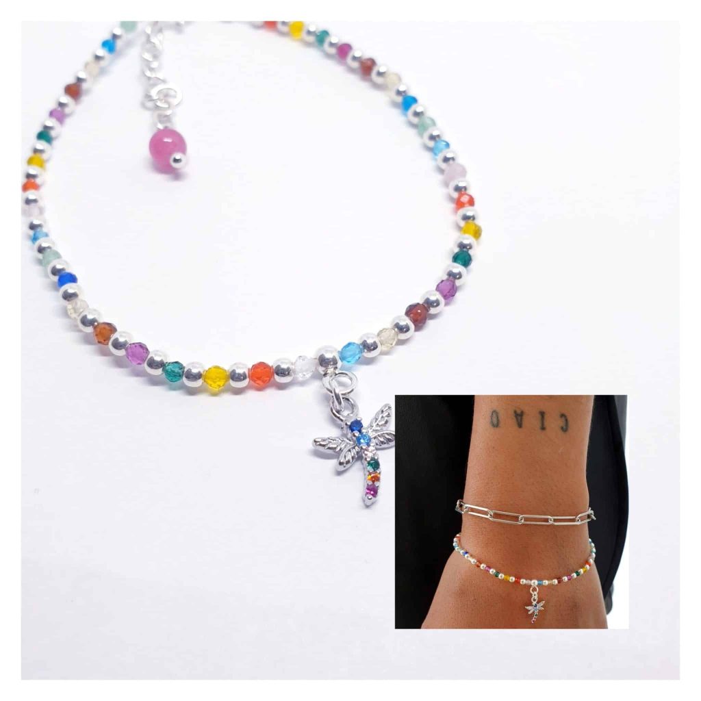 Pulsera libélula piedras de plata de ley