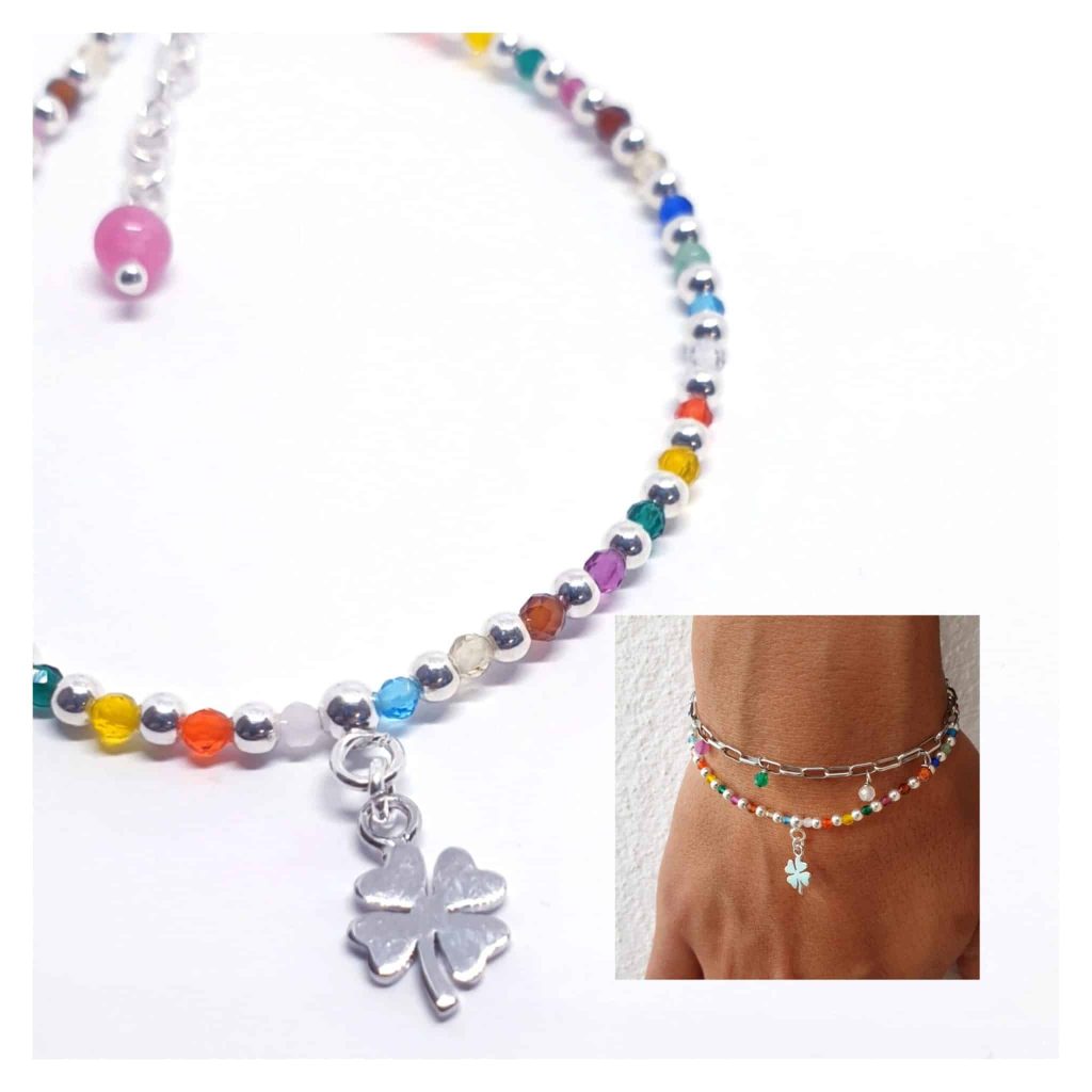 Pulsera trébol piedras de plata de ley