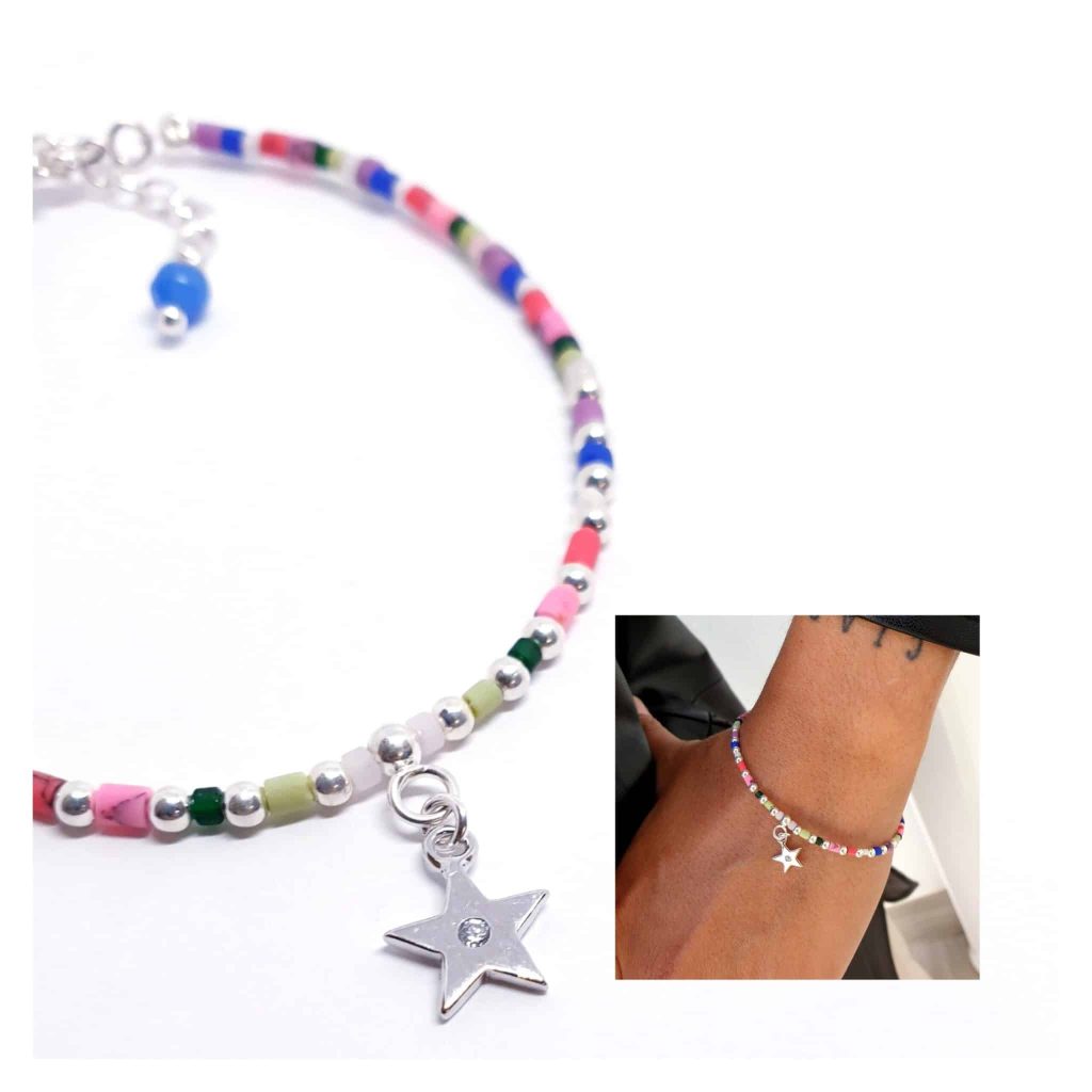 Pulsera estrella piedras de plata de ley