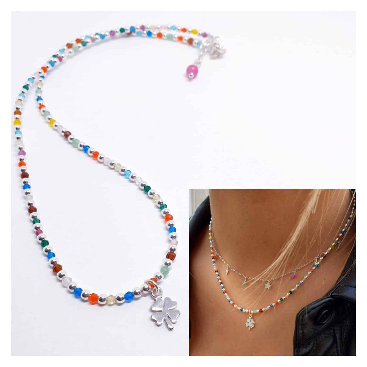 Collar trébol piedras de plata de ley - vista adicional