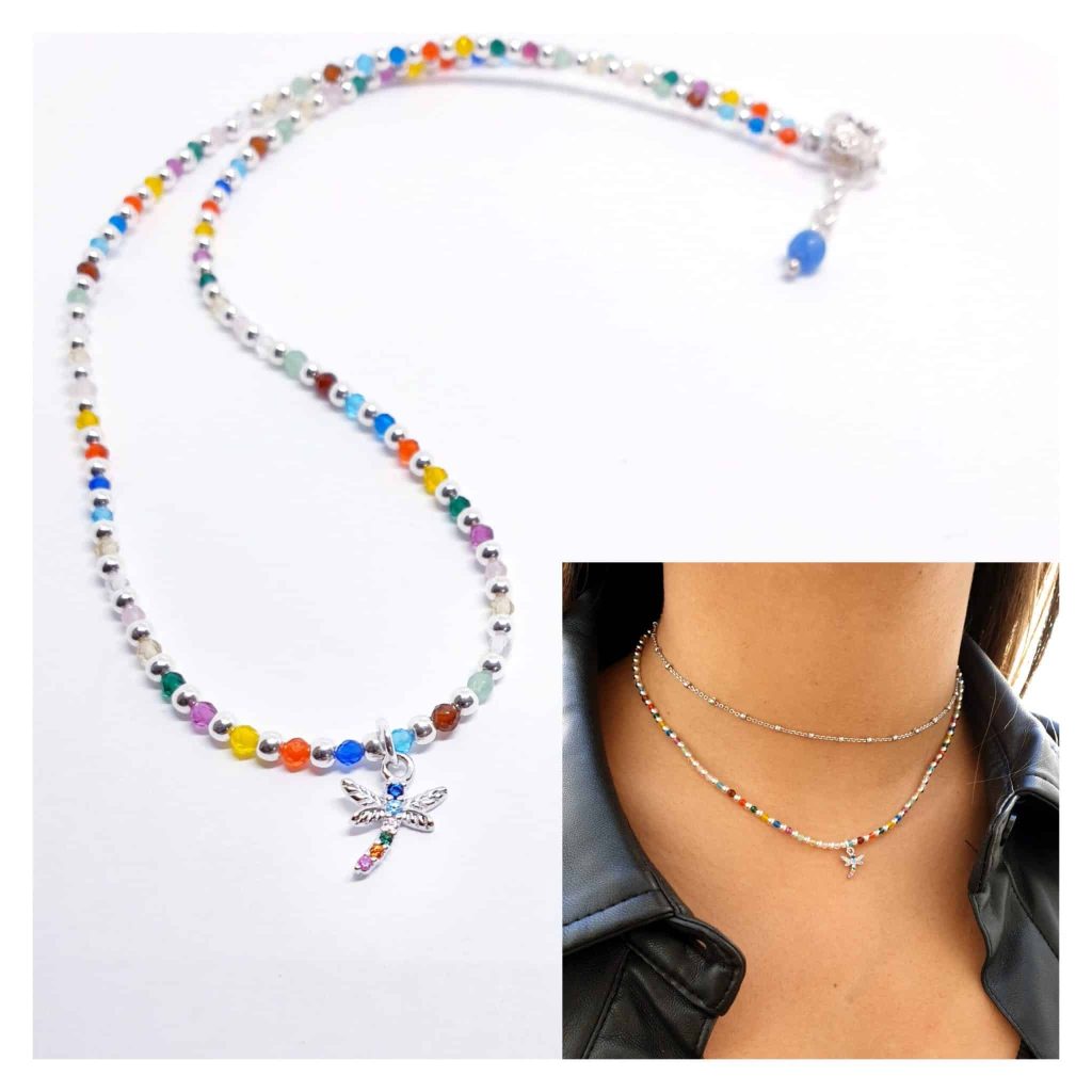 Collar libélula piedras de plata de ley