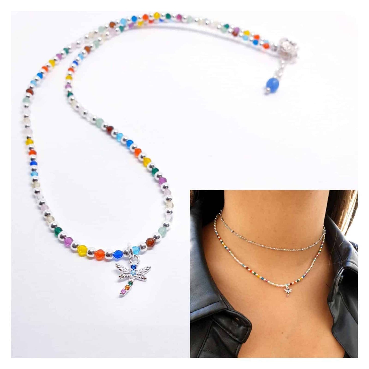Collar libélula piedras de plata de ley - vista adicional