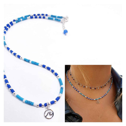 Collar ola azul de plata de ley - Joyería Zafir