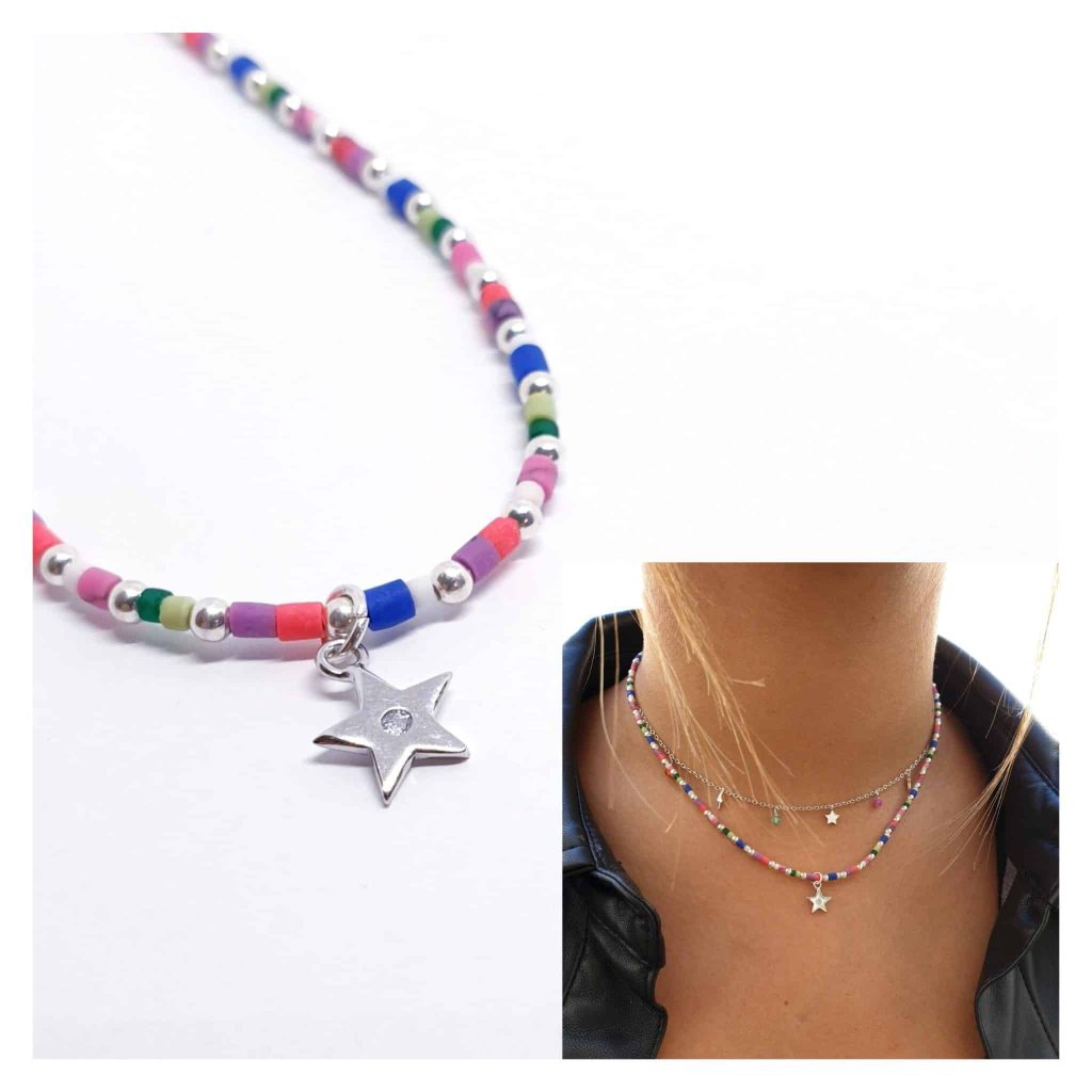 Collar estrella piedras de plata de ley