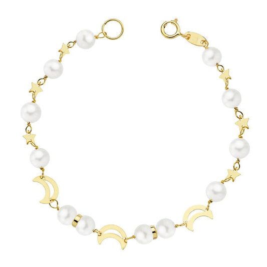 Pulsera Comunion Perla 5 mm 17 cm de oro amarillo 18K