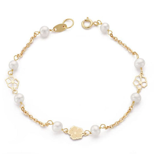 18K PULSERA ORO AMARILLO COMUNION PERLA CULTIVADA 4-4.5 MM 17CM