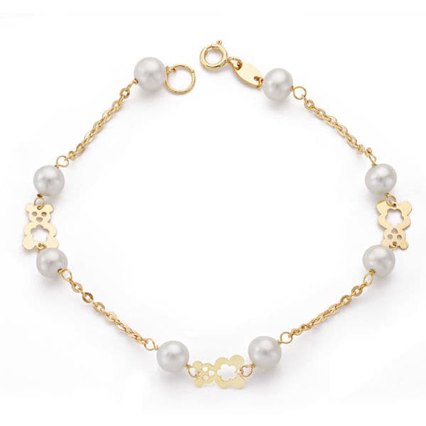 18K PULSERA ORO AMARILLO COMUNION PERLA 5.5 MM 17CM