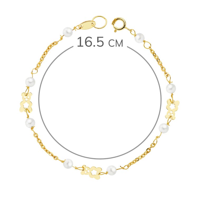 18K PULSERA ORO AMARILLO PERLAS Y OSO S. 16.5 CM