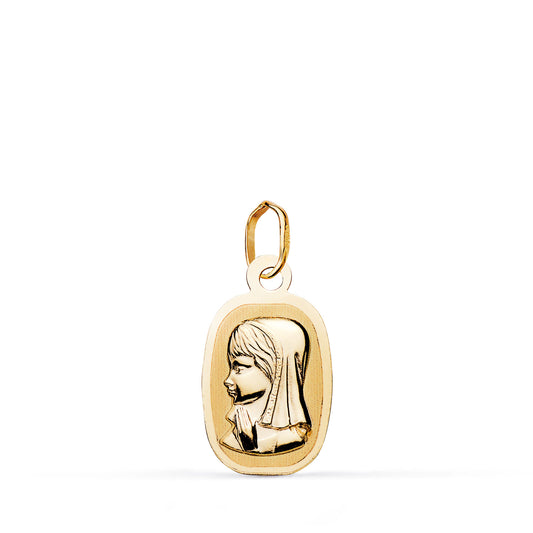 Medalla Virgen Niña Ligera Tonel Mate y Brillo. Medida: 17 x 10 mm de oro amarillo 18K