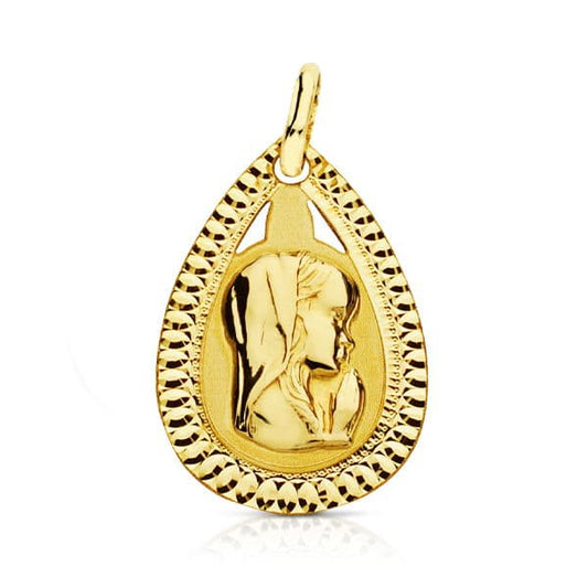 18K MEDALLA ORO AMARILLO VIRGEN NIÑA LAGRIMA 20X13 MM