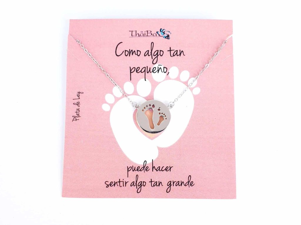Collar huella pie rosa de plata de ley