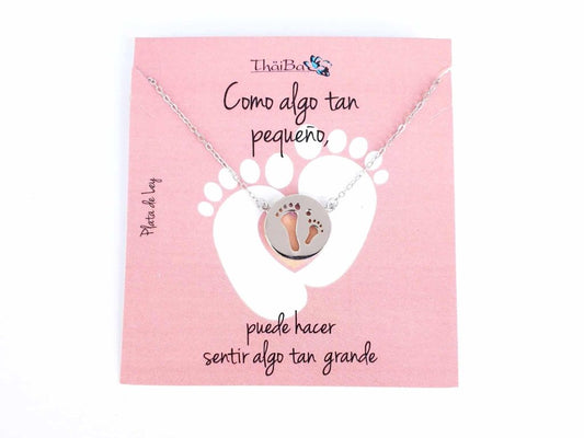 Collar huella pie rosa de plata de ley