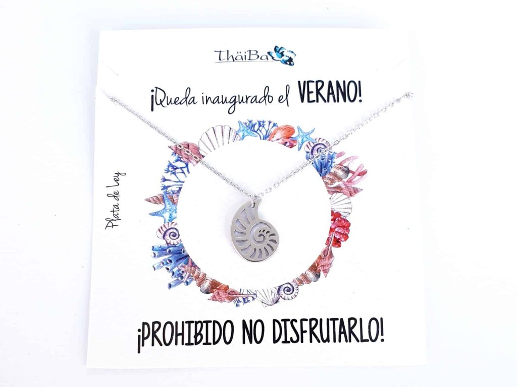 Collar caracola de mar de plata de ley