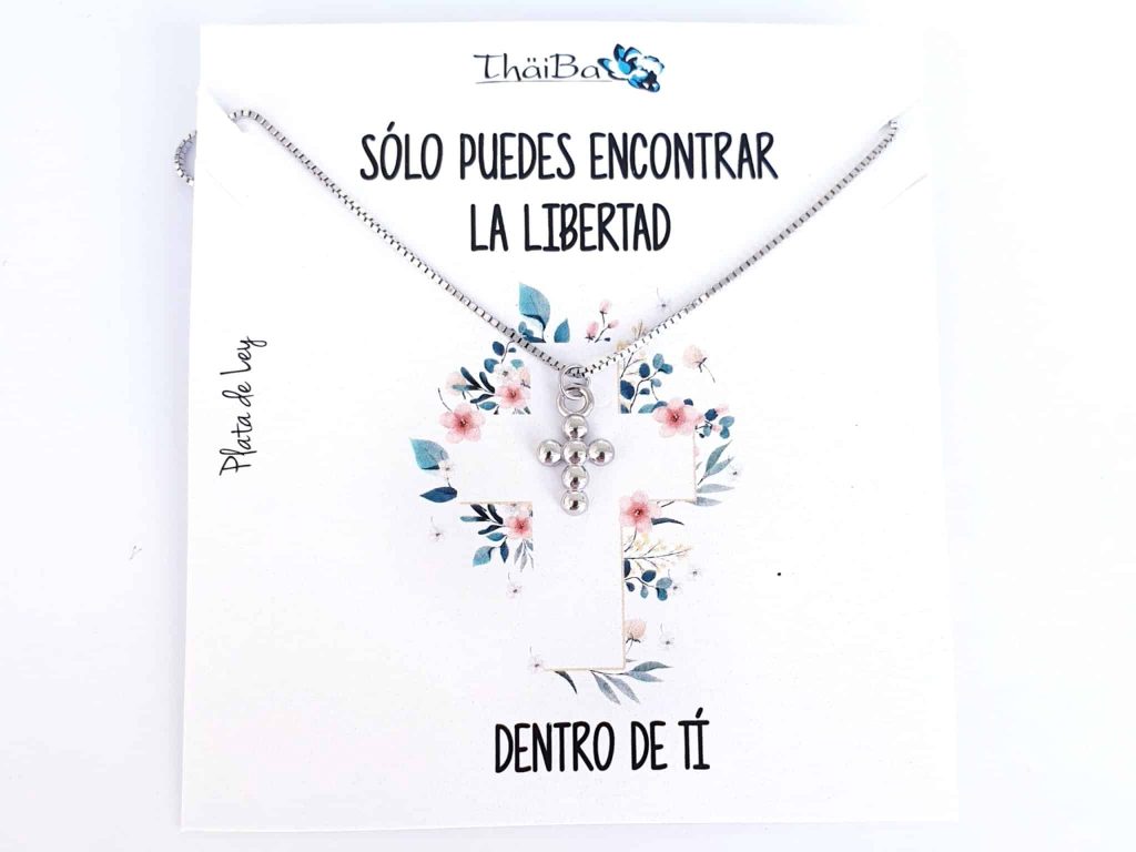 Collar cruz bolitas de plata de ley
