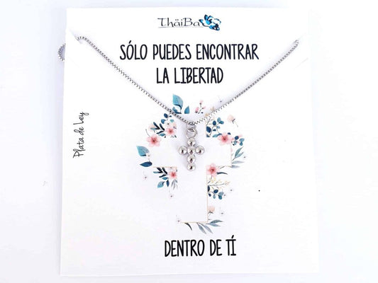 Collar cruz bolitas de plata de ley