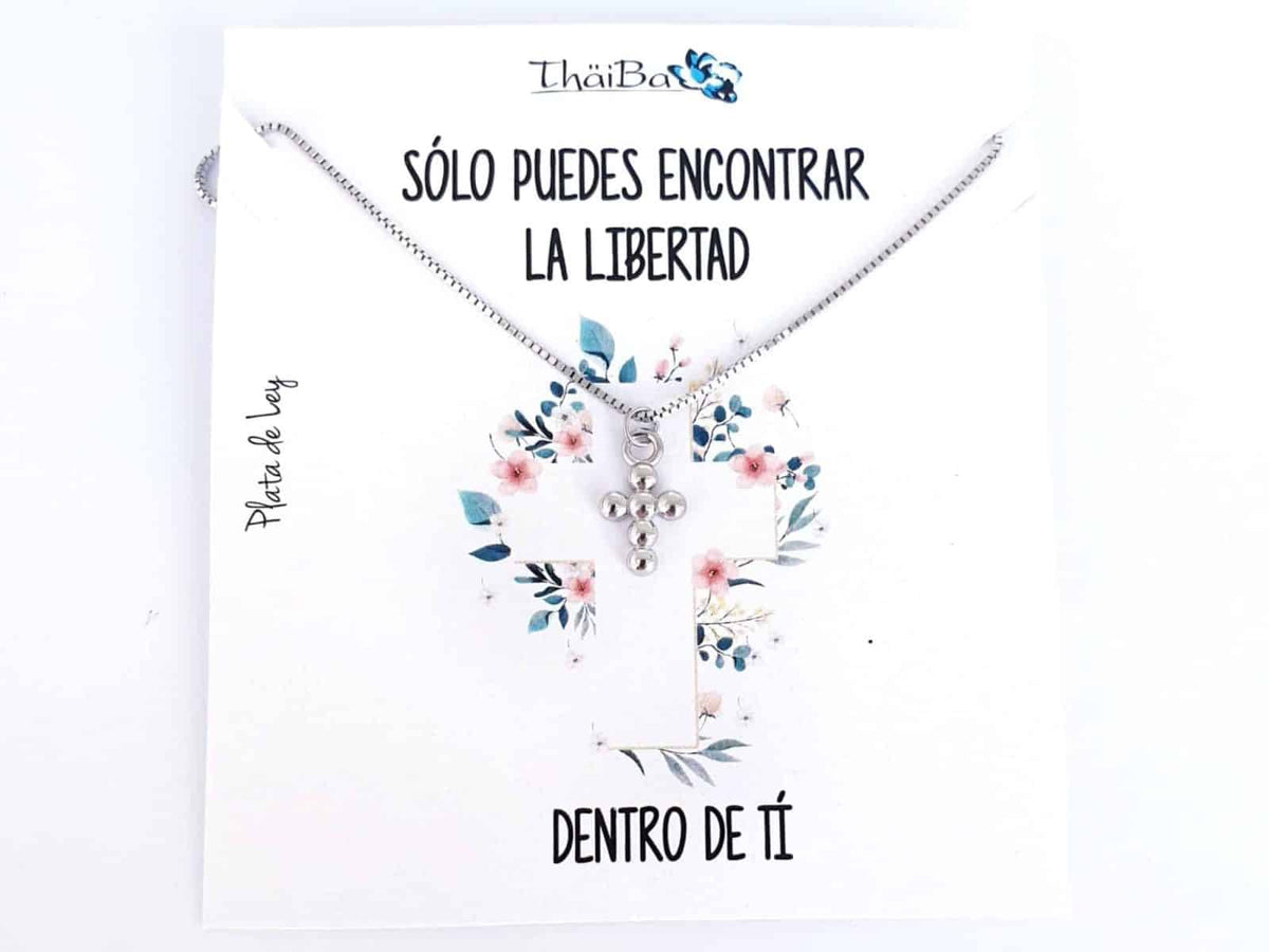 Collar cruz bolitas de plata de ley - vista adicional