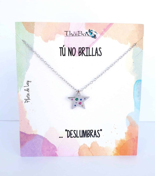 Collar estrella multicolor de plata de ley - Joyería Zafir