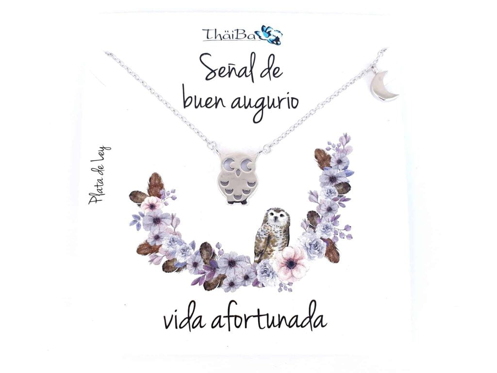 Collar búho de la suerte de plata de ley