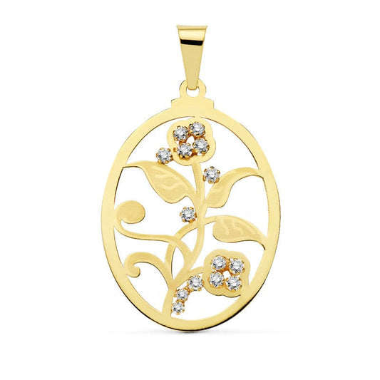 Colgante Oval Flor Circonita 37 x 29 mm de oro amarillo 18K