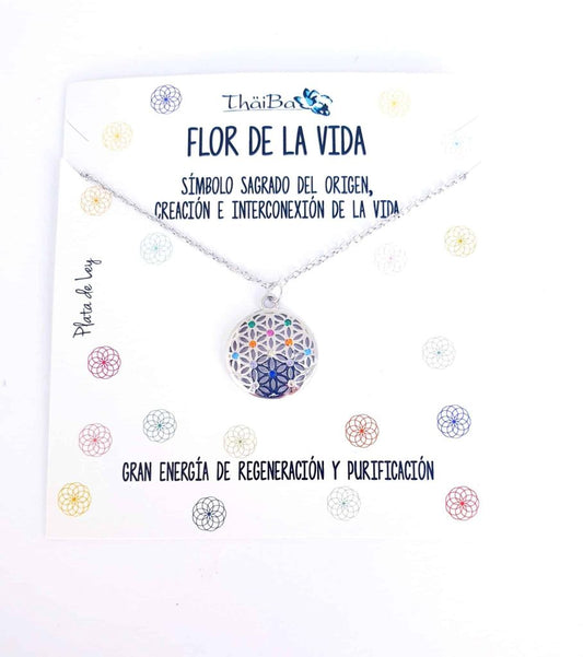 Collar flor de la vida de plata de ley