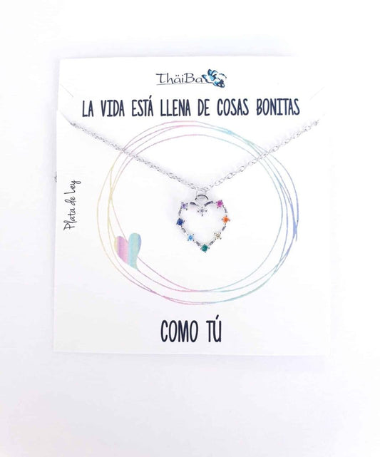 Collar corazón multicolor de plata de ley