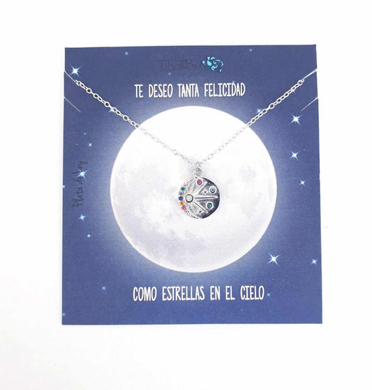 Collar luna y sol multicolor de plata de ley