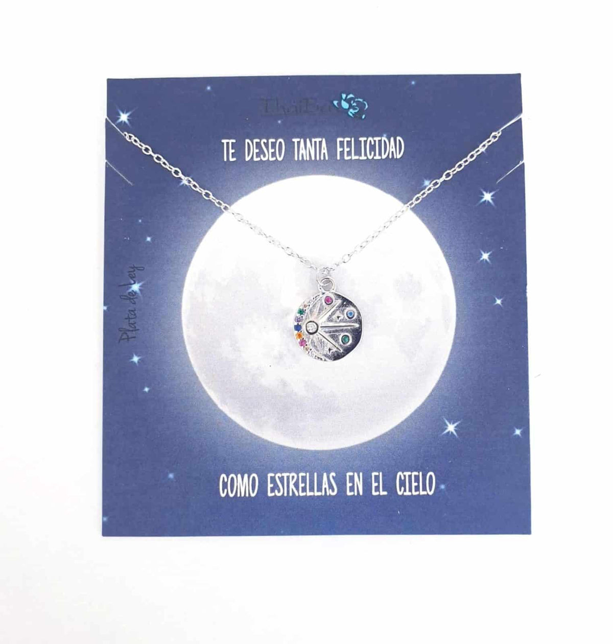 Collar luna y sol multicolor de plata de ley - vista adicional