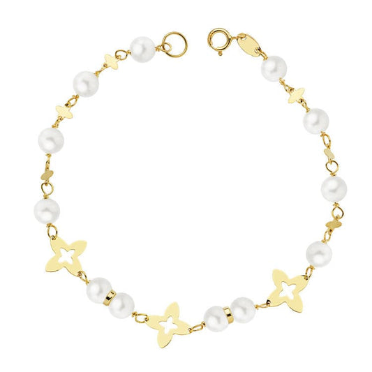Pulsera Comunion Perlas 5 mm 18 cm de oro amarillo 18K