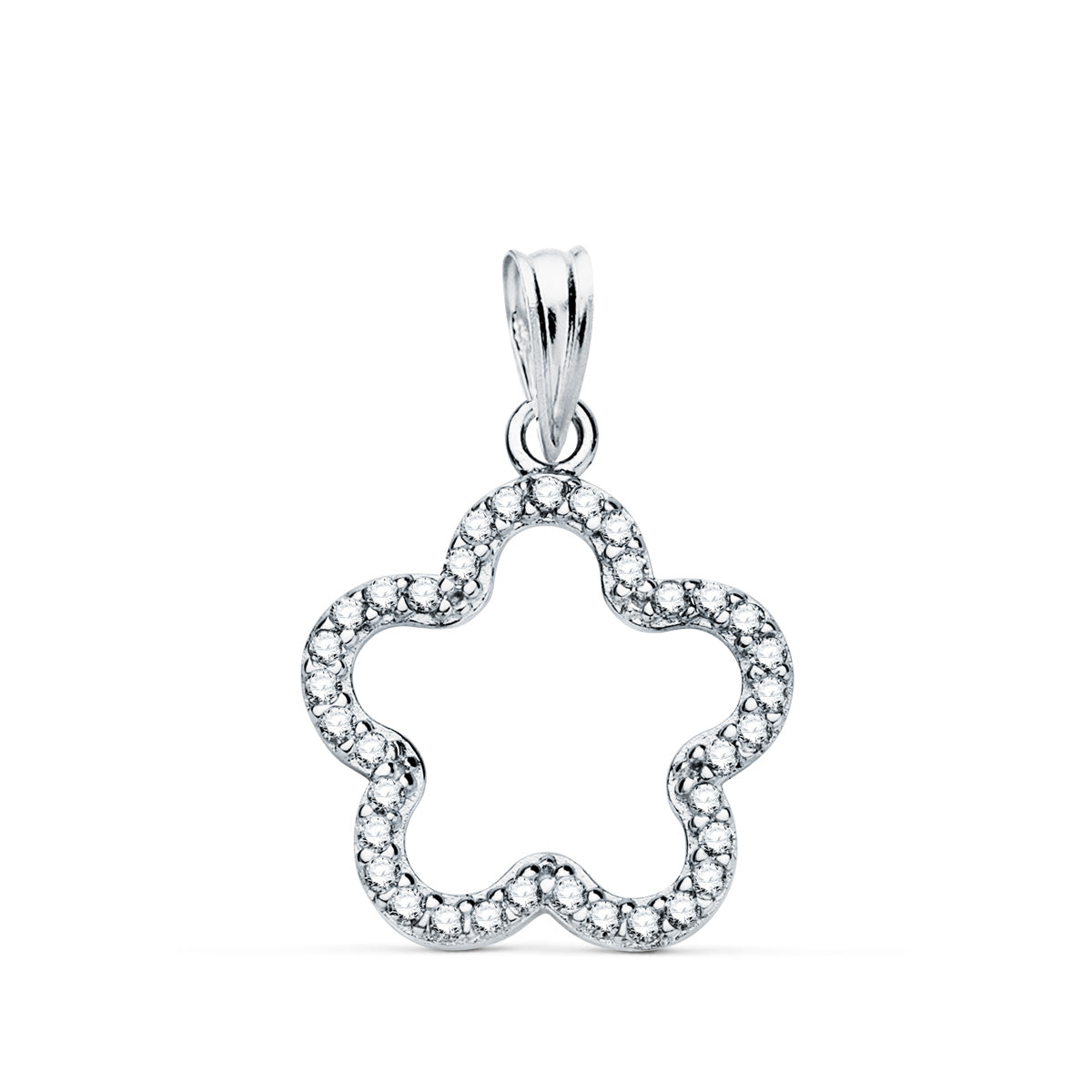 18K COLGANTE ORO BLANCO FLOR CIRCONITA 16 X 16 MM