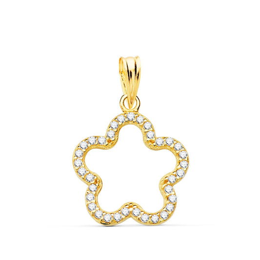 18K COLGANTE AMULETO ORO AMARILLO FLOR CON CIRCONITA 16X16 MM