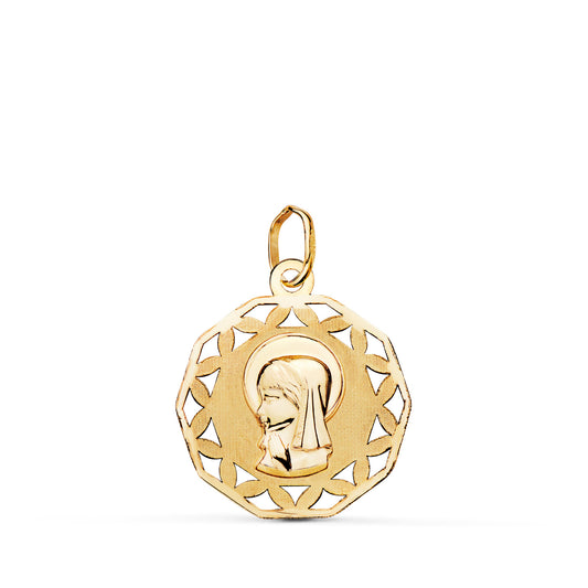 18K MEDALLA ORO AMARILLO VIRGEN NIÑA CALADA Y MATIZADA. MEDIDA: 19 X 16,5 MM