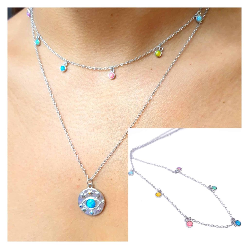Collar piedras pasteles de plata de ley