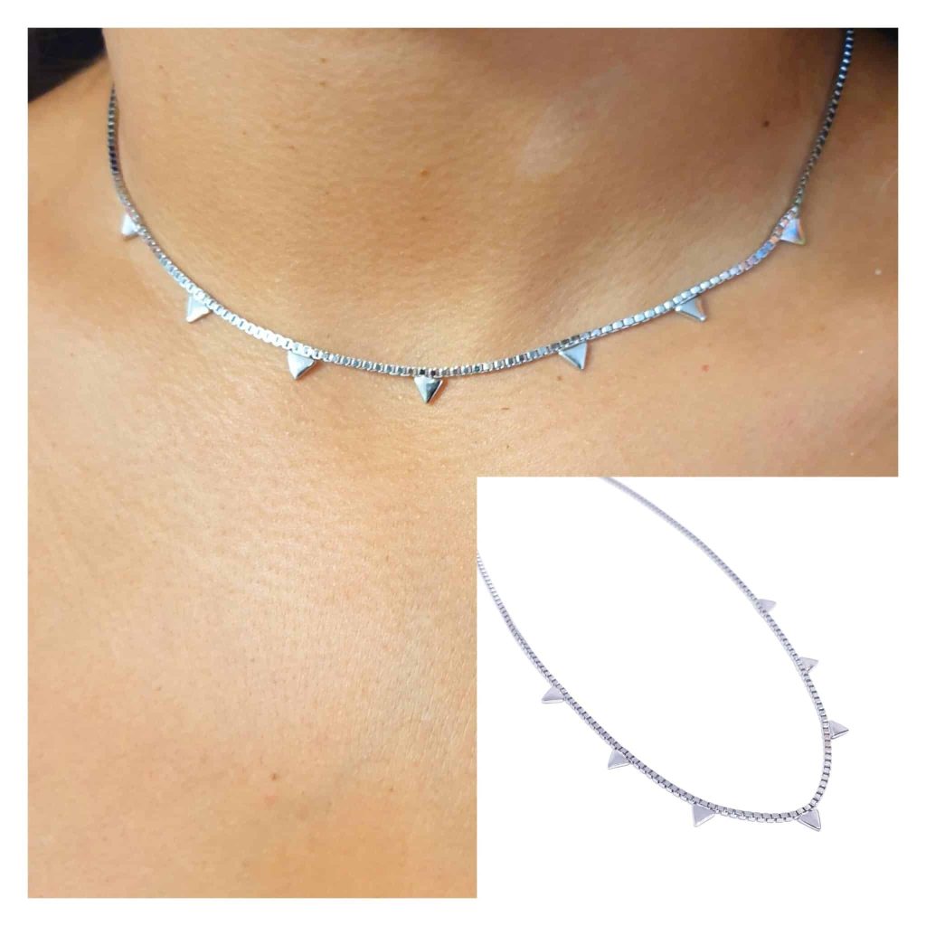 Collar triángulos lisos de plata de ley