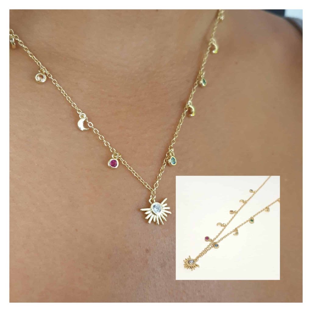 Collar sol naciente multicolor oro de 14 quilates