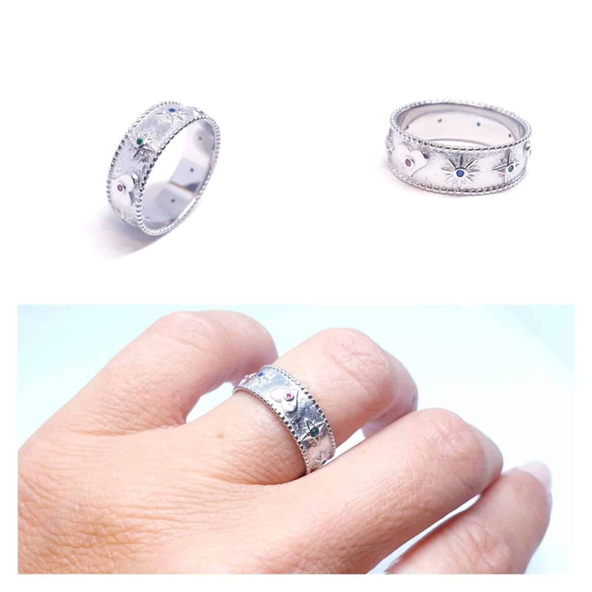 Anillo corazòn y estrellas polares de plata de ley - vista adicional