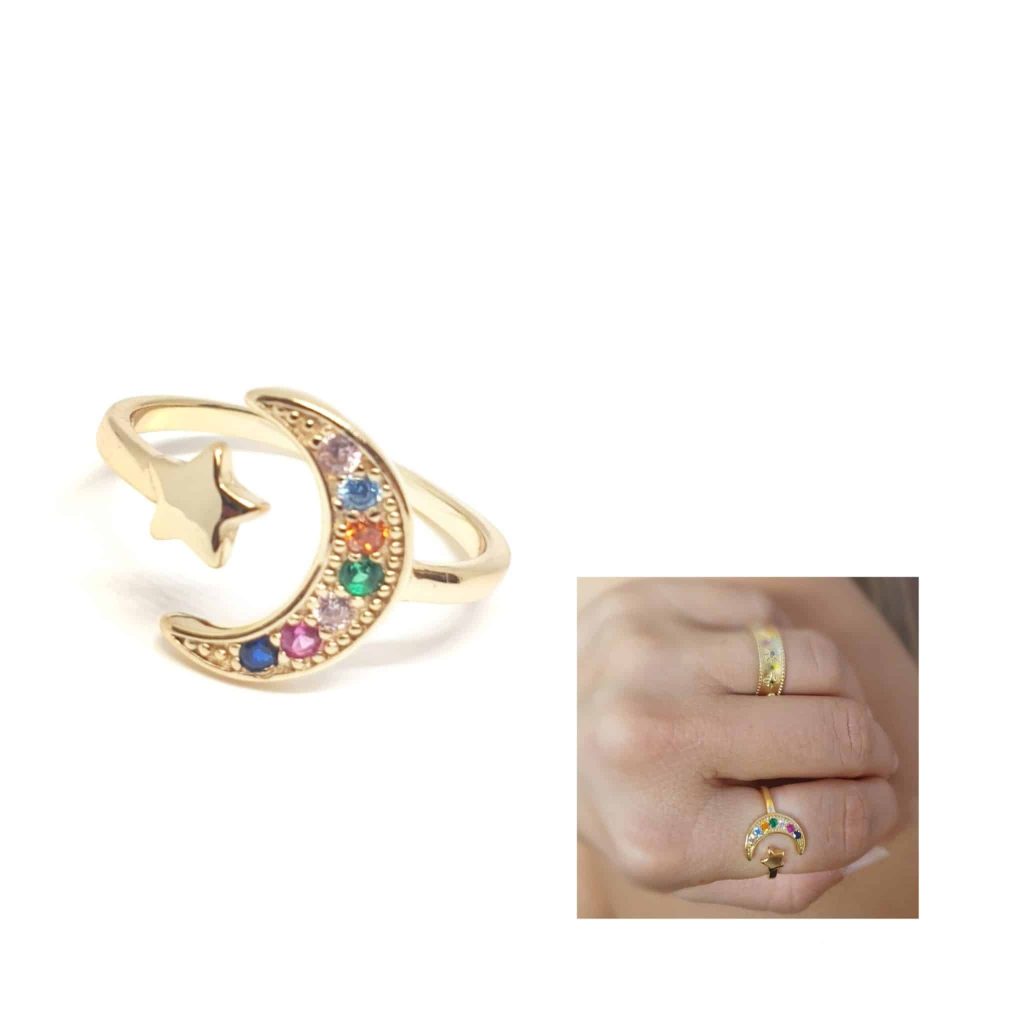 Anillo luna multicolor oro de 14 quilates