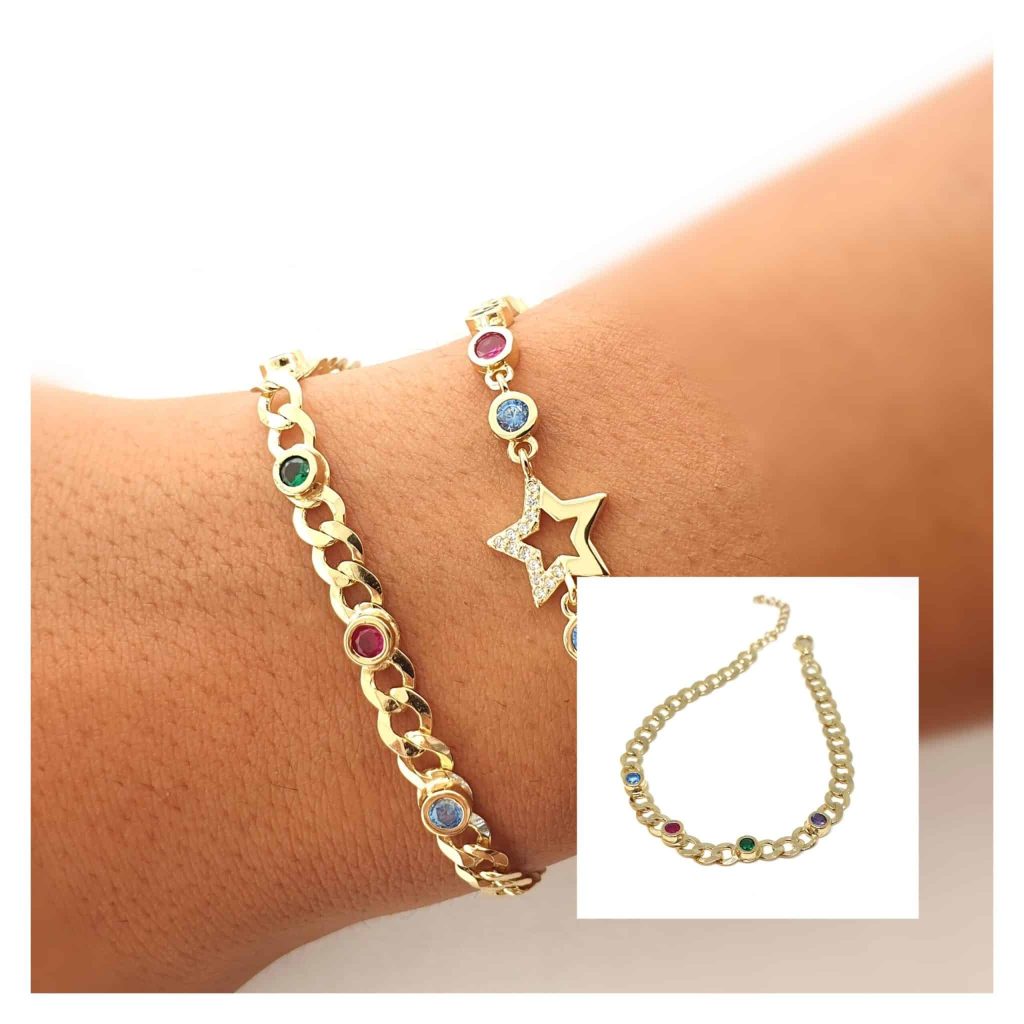 Pulsera eslabón multicolor oro de 14 quilates