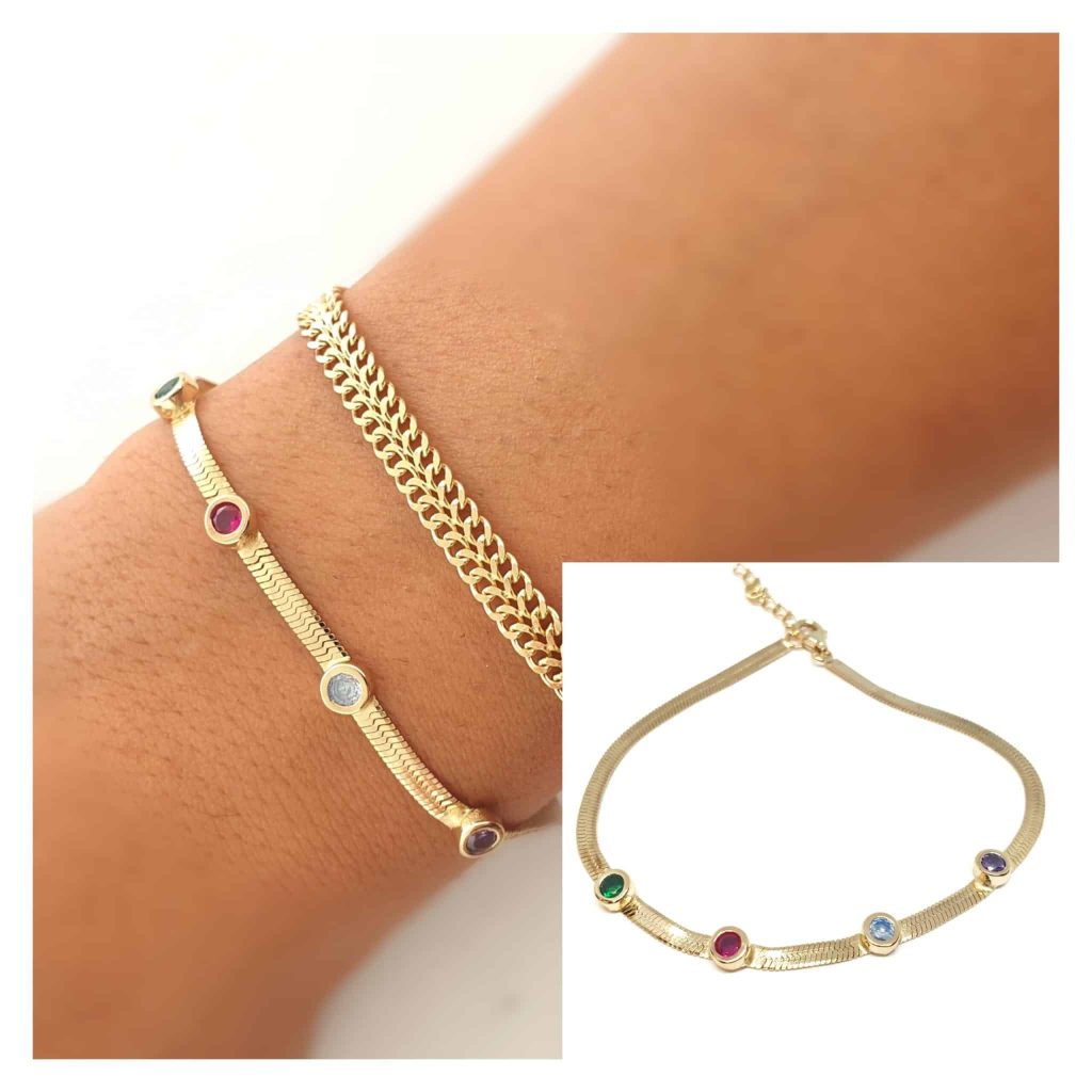 Pulsera plana multicolor oro de 14 quilates