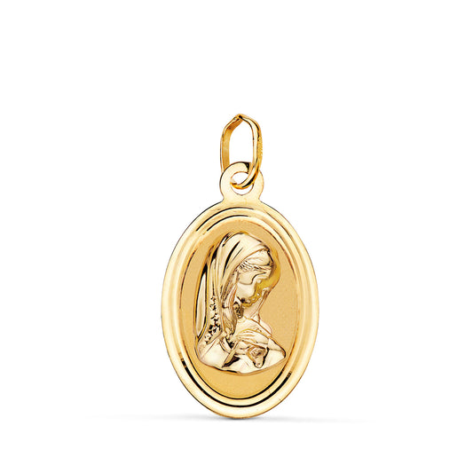18K MEDALLA ORO AMARILLO OVAL VIRGEN NIÑA CON BORDE BISELADO. 19X12 MM