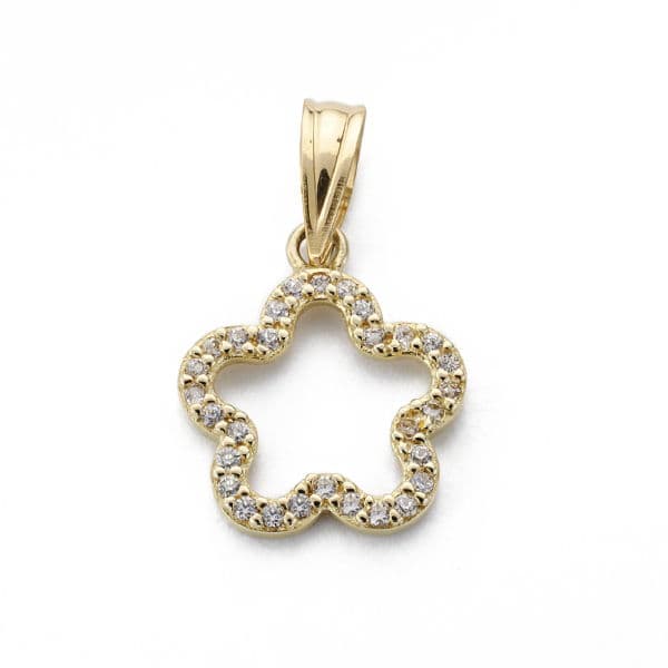 18K COLGANTE AMULETO ORO AMARILLO FLOR CIRCONITA 14X12 MM