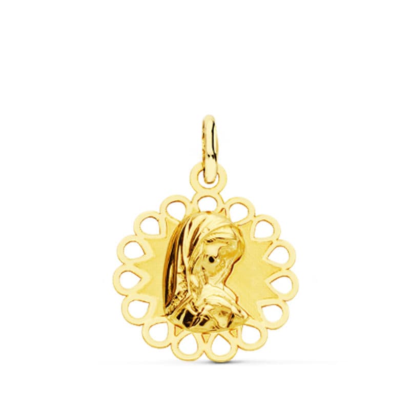 18K MEDALLA ORO AMARILLO VIRGEN NIÑA CALADA 18X15 MM