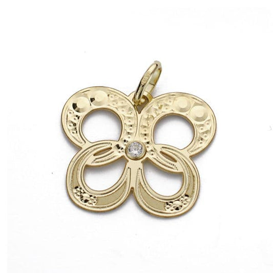18K COLGANTE AMULETO ORO AMARILLO MARIPOSA CIRCONITA 15X18 MM