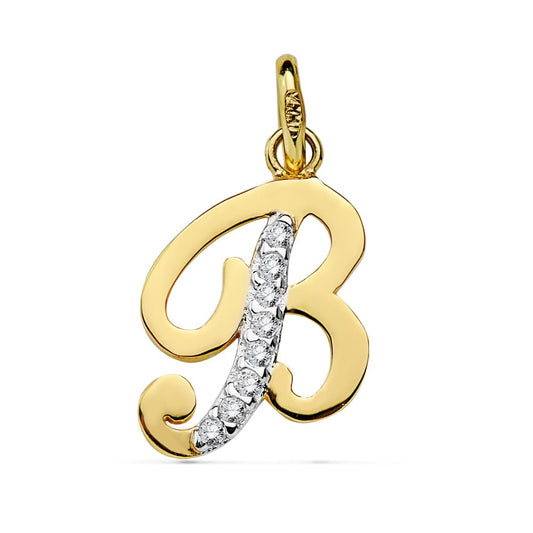 18K COLGANTE ORO BICOLOR LETRA B CIRCONITA 13X10 MM