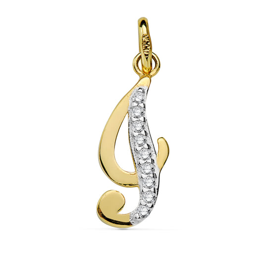 Colgante Bicolor Letra I Circonita 17 x 7 mm 18K