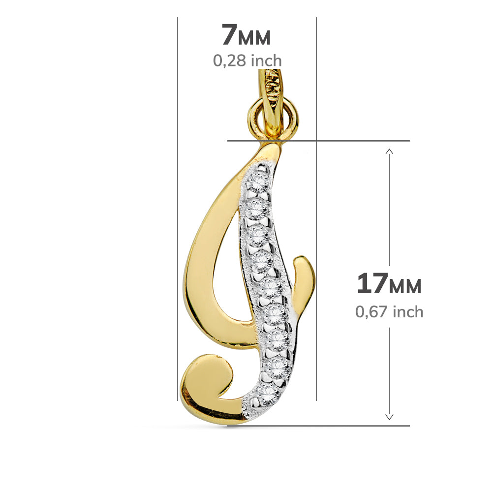 18K COLGANTE ORO BICOLOR LETRA I CIRCONITA 17X7 MM