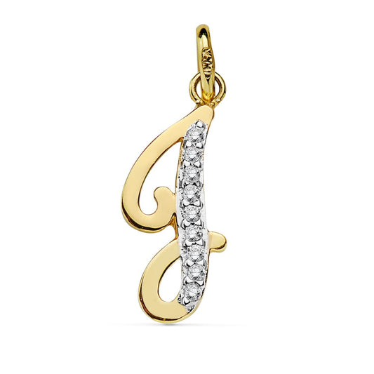 Colgante Bicolor Letra J Circonita 18 x 7 mm 18K